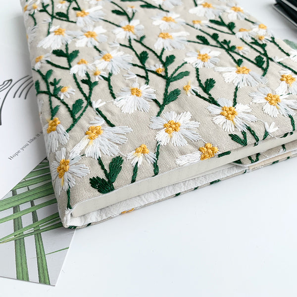 Daisy Floral Embroidery Cover for Planner, Notebook, Journal, Agenda with pen loops, for Hobonichi/Midori/Moleskine