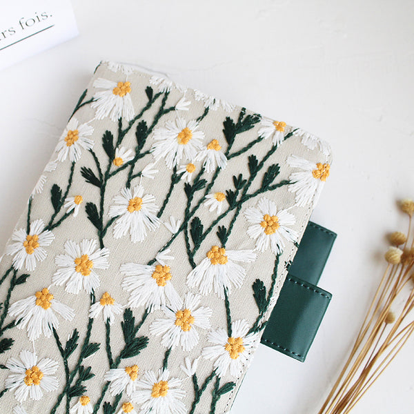 Daisy Floral Embroidery Cover for Planner, Notebook, Journal, Agenda with pen loops, for Hobonichi/Midori/Moleskine