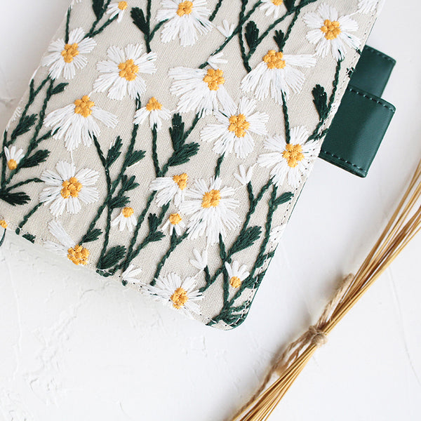 Daisy Floral Embroidery Cover for Planner, Notebook, Journal, Agenda with pen loops, for Hobonichi/Midori/Moleskine