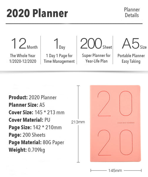 A5 Year 2020 Daily Planner (400 Pages)